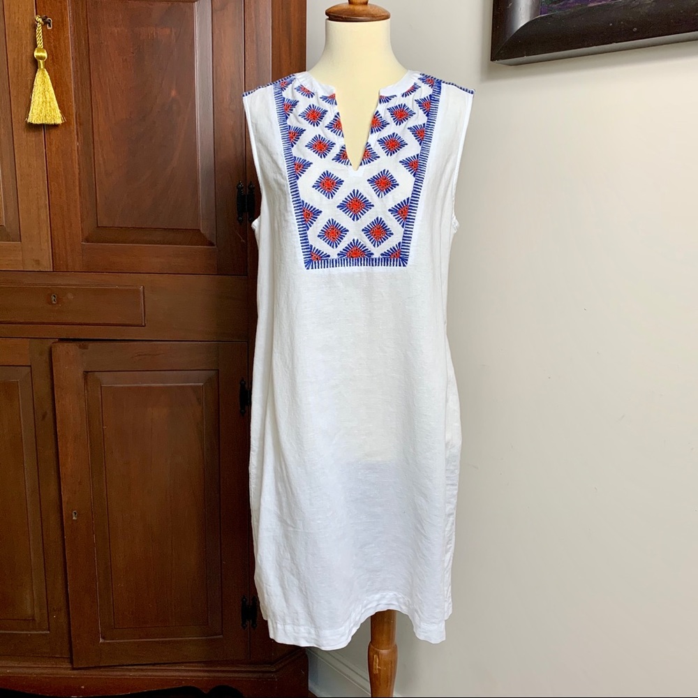 J Crew red white blue embroidered shift dress s